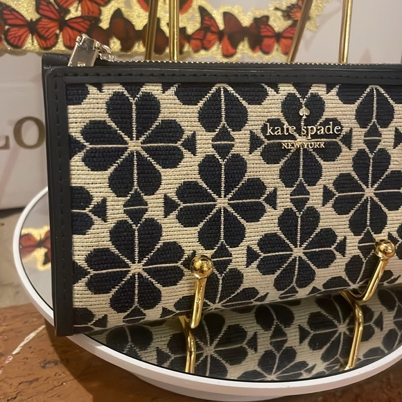 Kate Spade Flower Jacquard Wallet Blue Multi - slim - Picture 2 of 9